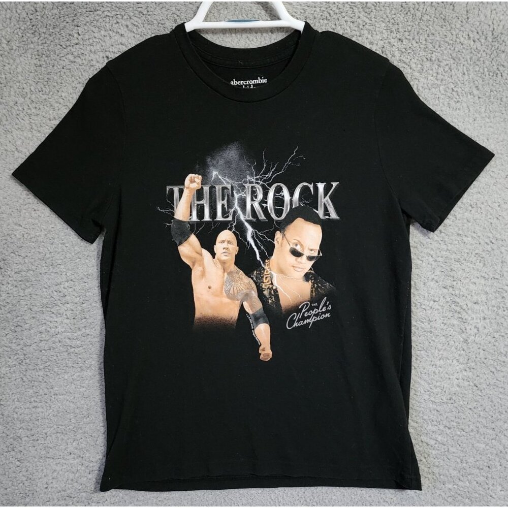 Abercrombie Kids Size 13/14 The Rock Dwayne Johnson‎ Black Graphic T Shirt